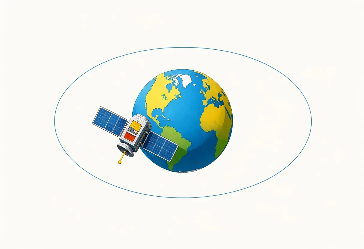 Satellite in a Circular Orbit Ring — Editorial Symbol