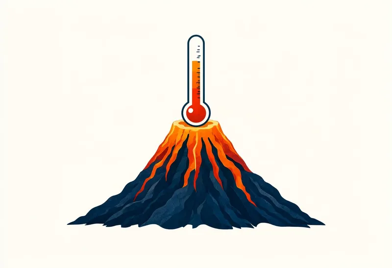 Volcano with a Rising Thermometer — Editorial Symbol