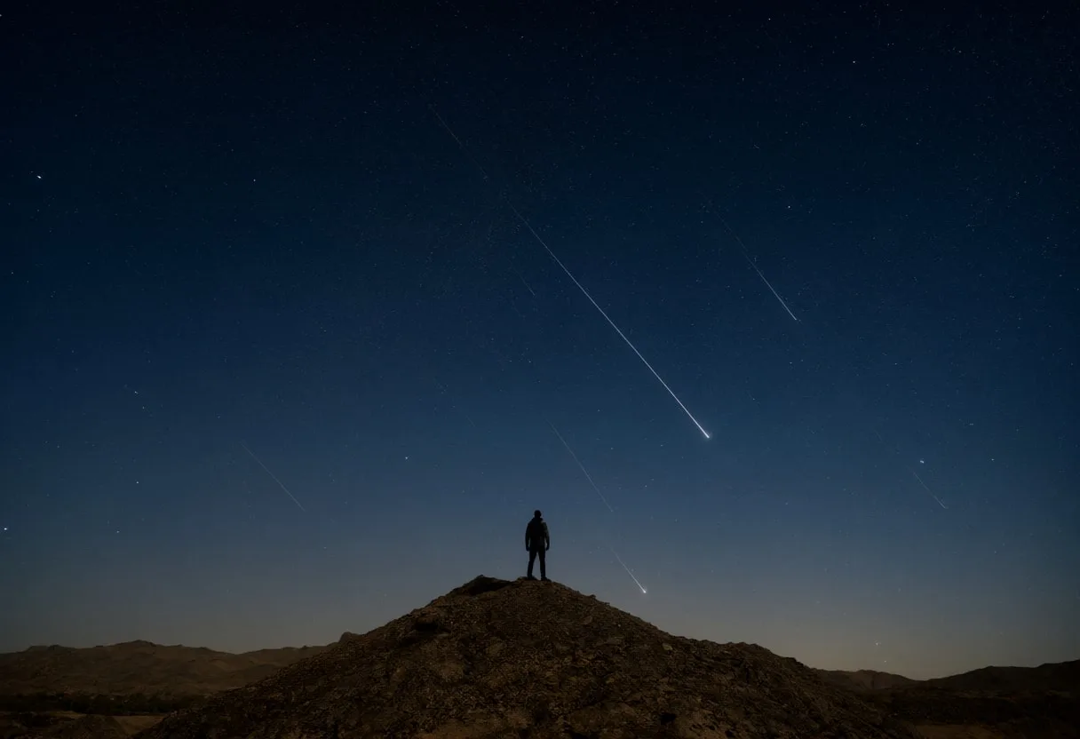 Meteor Shower over a Desert Ridge