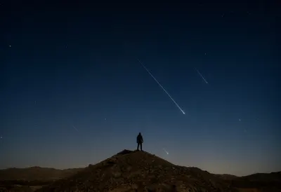 Meteor Shower over a Desert Ridge