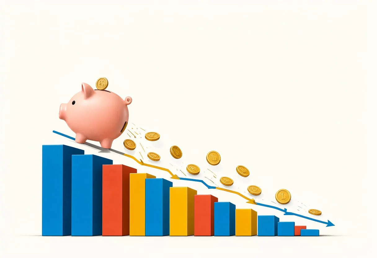 Piggy Bank on a Falling Chart — Editorial Symbol