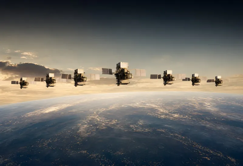 Satellite Constellation over the Terminator Line at Dusk