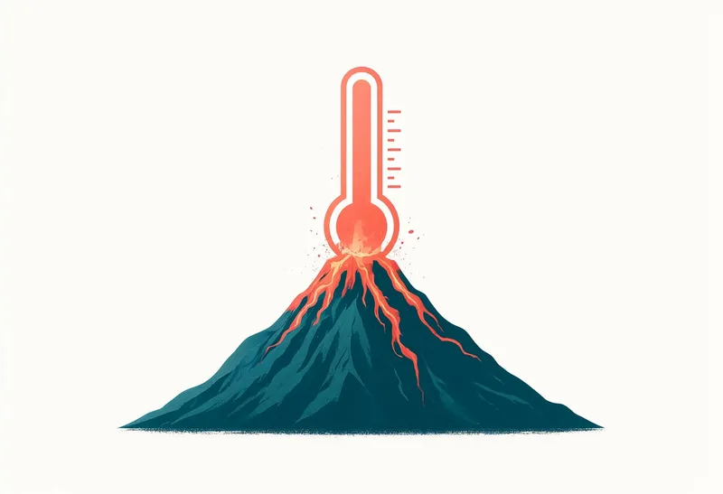 Volcano with a Rising Thermometer — Teal & Coral Symbol