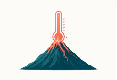 Volcano with a Rising Thermometer — Teal & Coral Symbol
