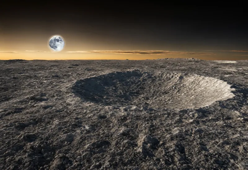 Lunar Surface with Earthrise at Dusk