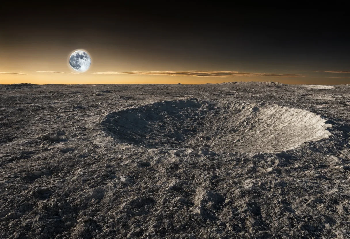 Lunar Surface with Earthrise at Dusk