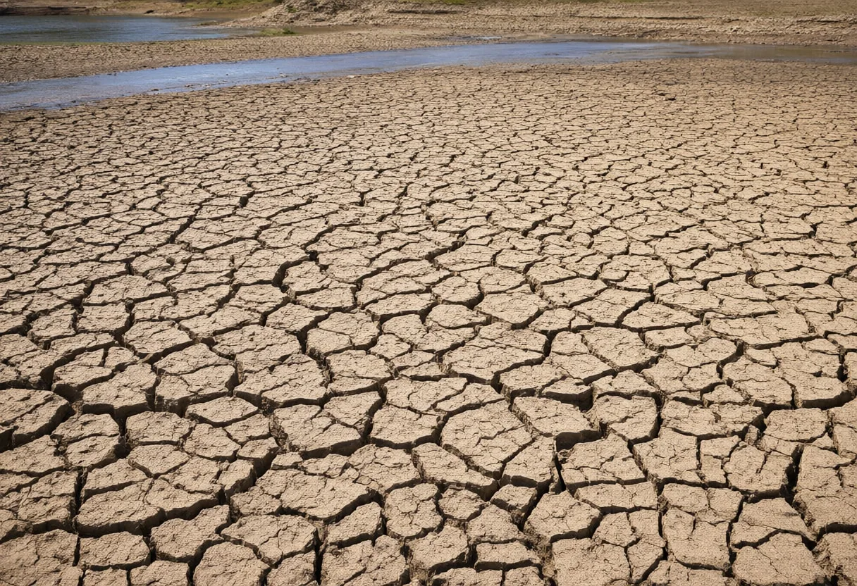 Cracked Reservoir Bed under Hard Sun