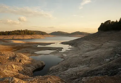 Reservoir at Record Low Level at Dusk