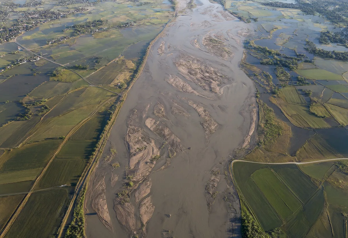 Satellite View of a Swollen River
