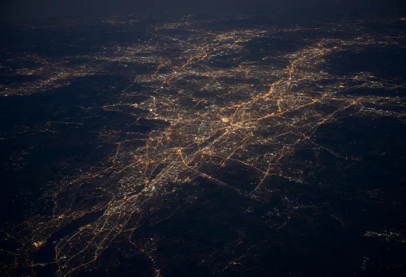 Satellite View of a City at Night
