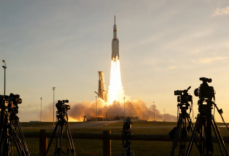 Rocket Launch Seen from the Press Site at Dusk