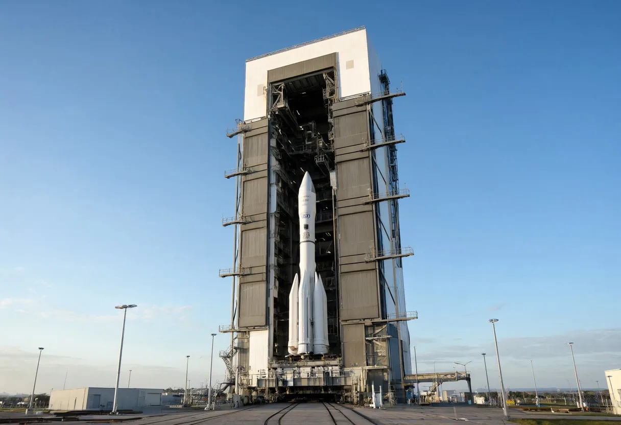 Spacecraft Assembly Building with Rocket