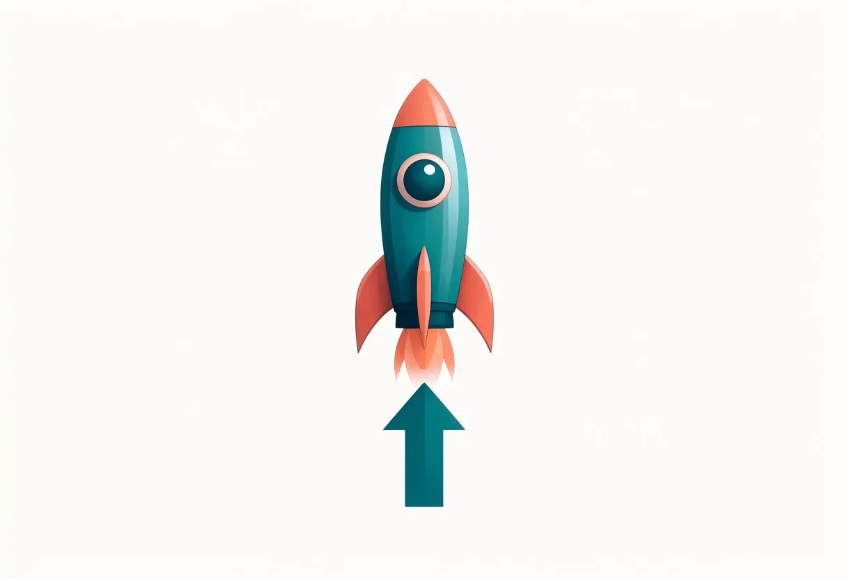 Rocket and a Rising Arrow — Teal & Coral Symbol