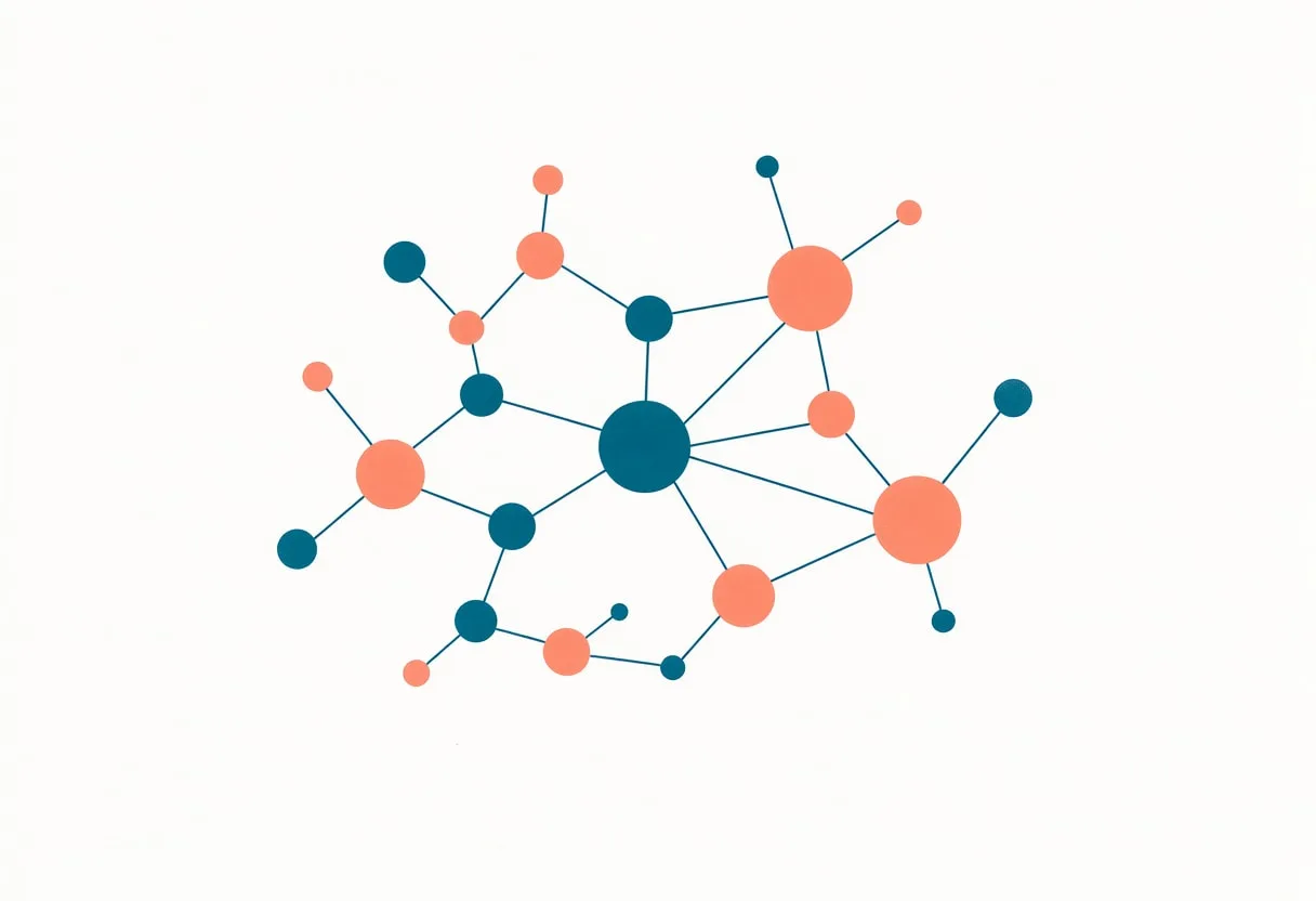 Neural Node Cluster — Teal & Coral Symbol