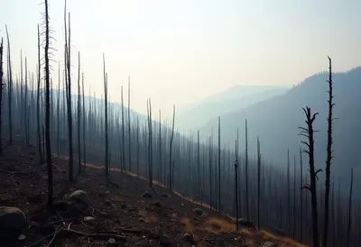 สันเขาป่าไหม้หลังเกิดไฟป่า