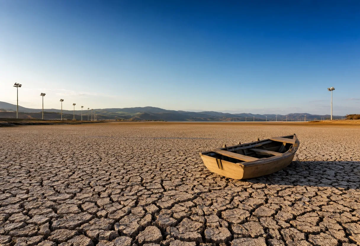 Dried Lake with a Stranded Boat at Night
