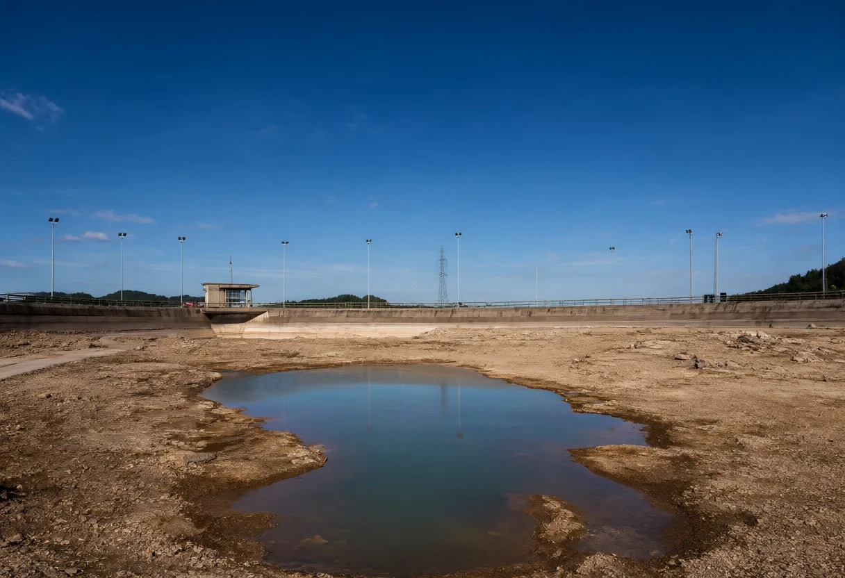 Reservoir at Record Low Level at Night