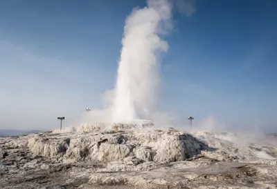 Geothermal Geyser Erupting at Night