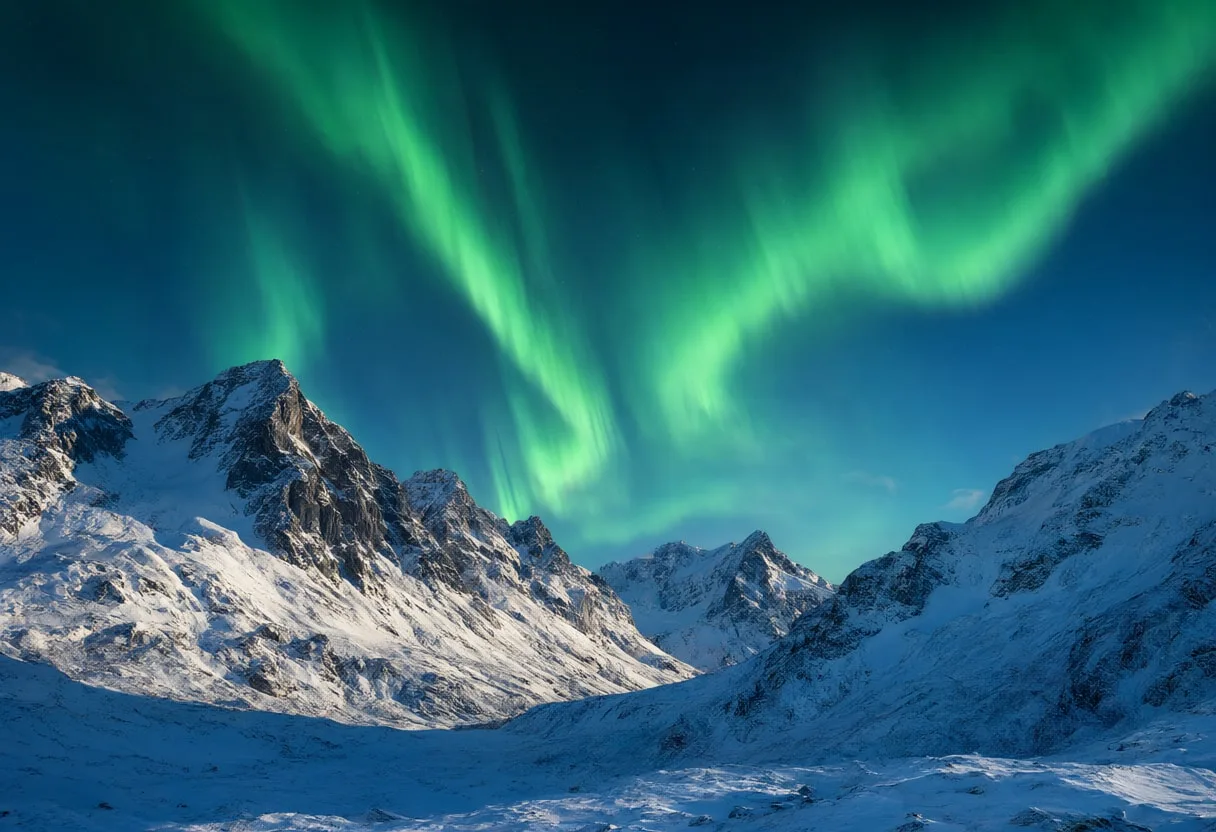 Aurora above Snowy Mountains