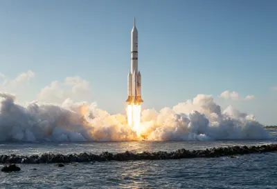 Rocket Launch with a Towering Smoke Plume