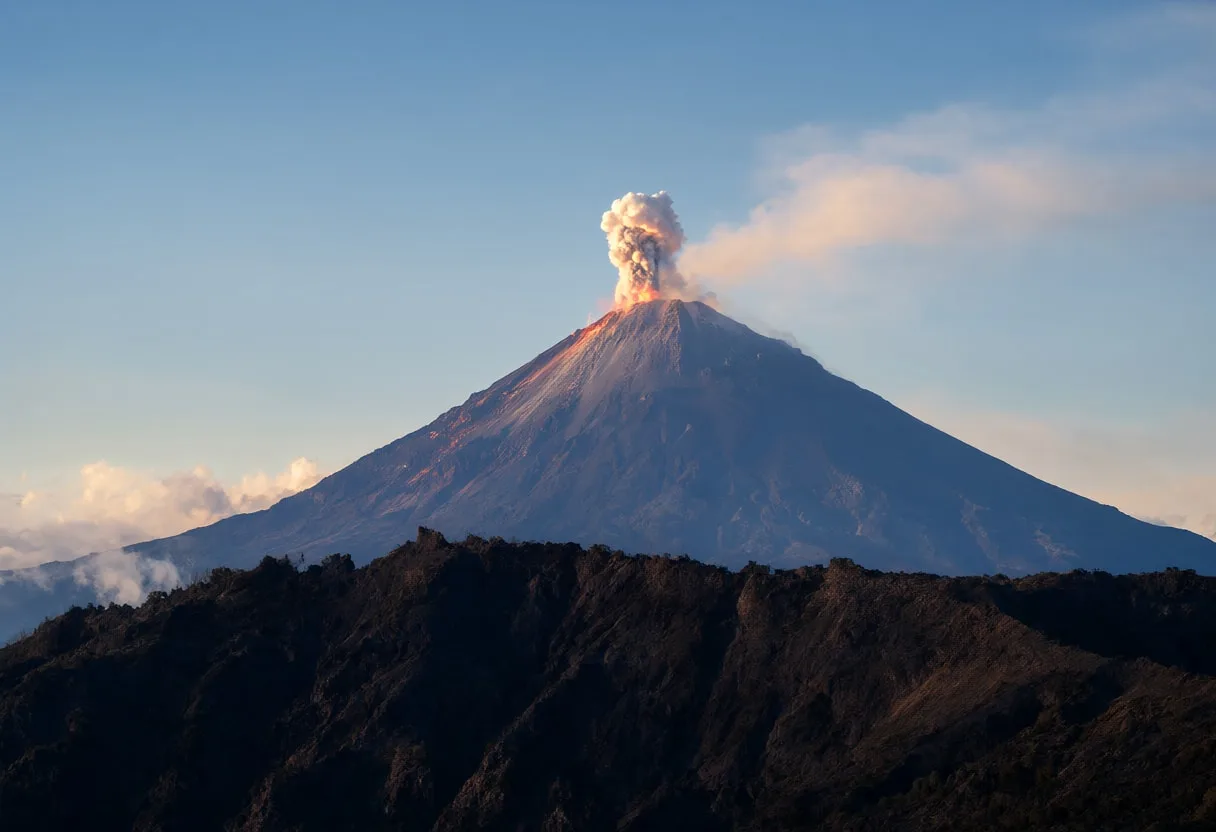 Volcano from a Far Ridge at Dusk