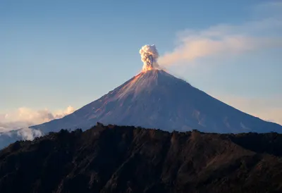 Volcano from a Far Ridge at Dusk