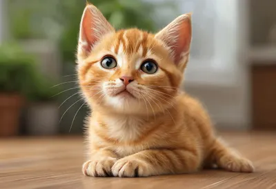 Ginger Tabby Cat on a wooden floor Digital Illustration