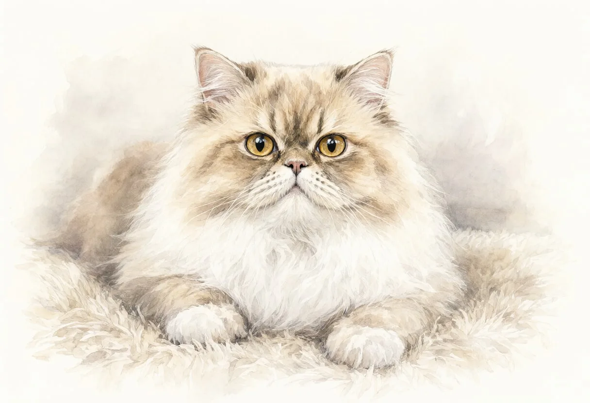 Persian Cat on a soft rug Watercolour