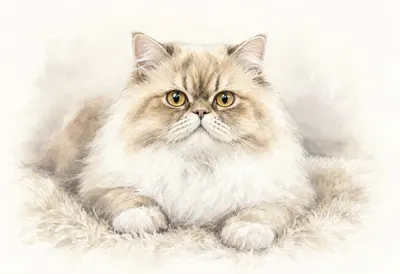 Persian Cat on a soft rug Watercolour