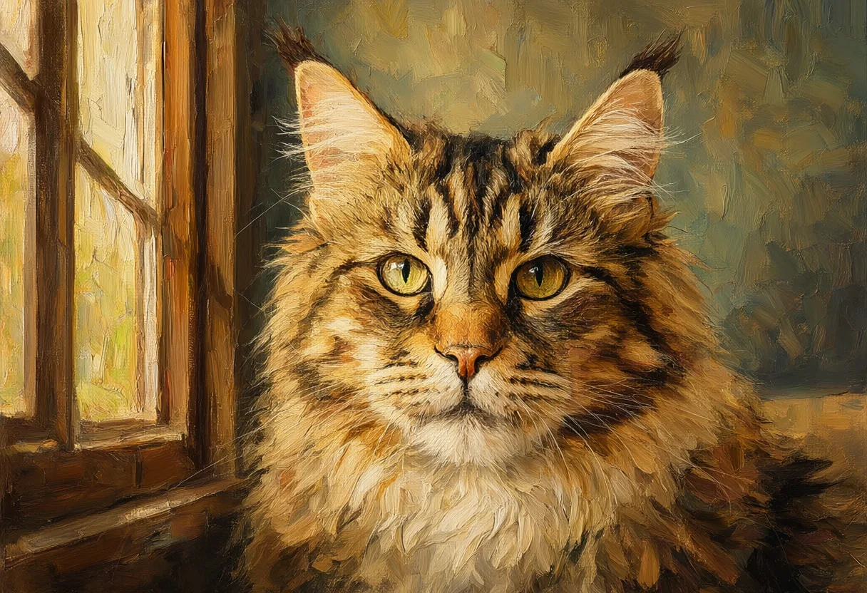 Maine Coon by a warm window Oil Painting