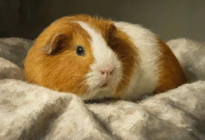 Guinea Pig curled on a blanket Oil Painting