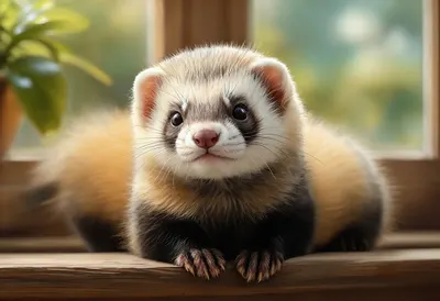 Ferret by a warm window Digital Illustration