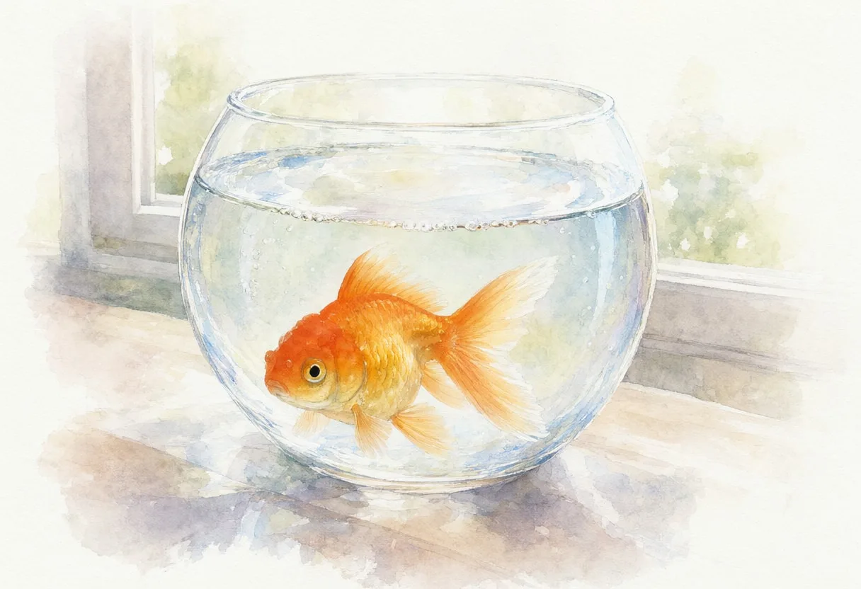Goldfish In A Bowl on a windowsill Watercolour