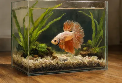Betta Fish In A Planted Tank on a wooden floor Oil Painting
