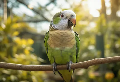 Parrot On A Branch Indoors in a sunny garden