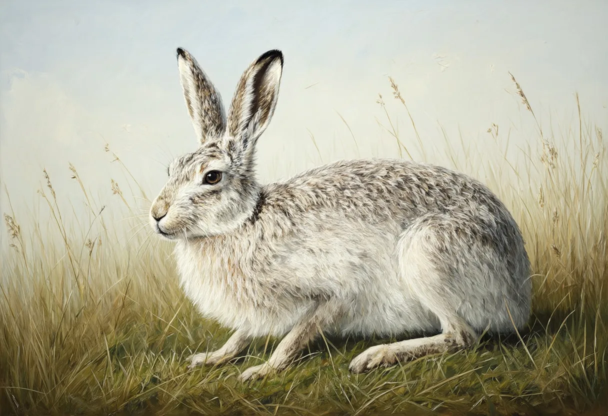Arctic Hare in tall grass Oil Painting