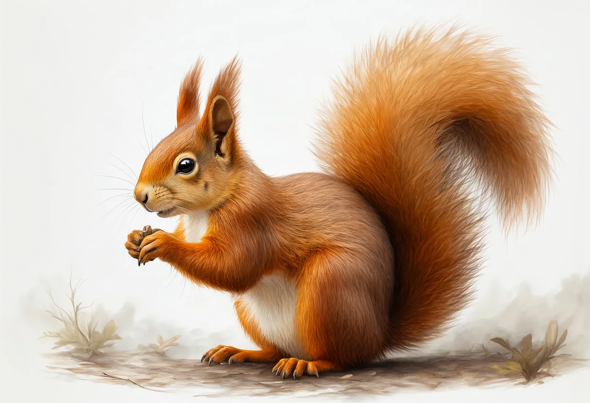 Red Squirrel in gentle mist Digital Illustration