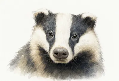 Badger close-up portrait Watercolour