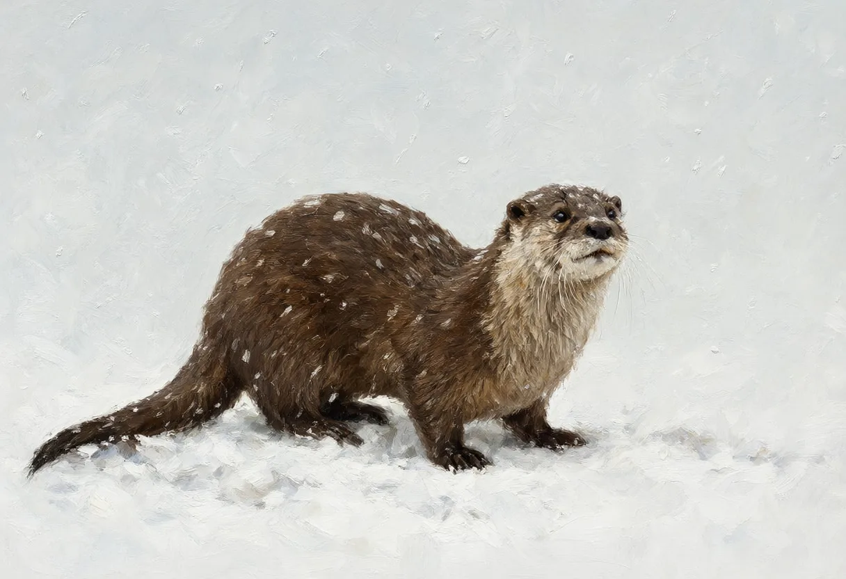 Otter in falling snow Oil Painting