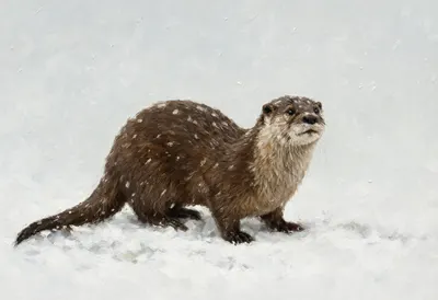 Otter in falling snow Oil Painting