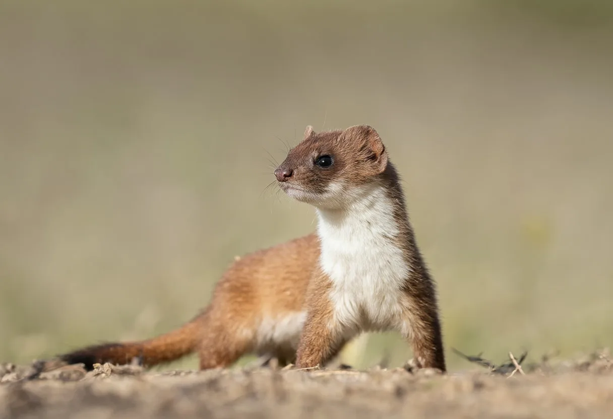 Weasel against a soft blurred background