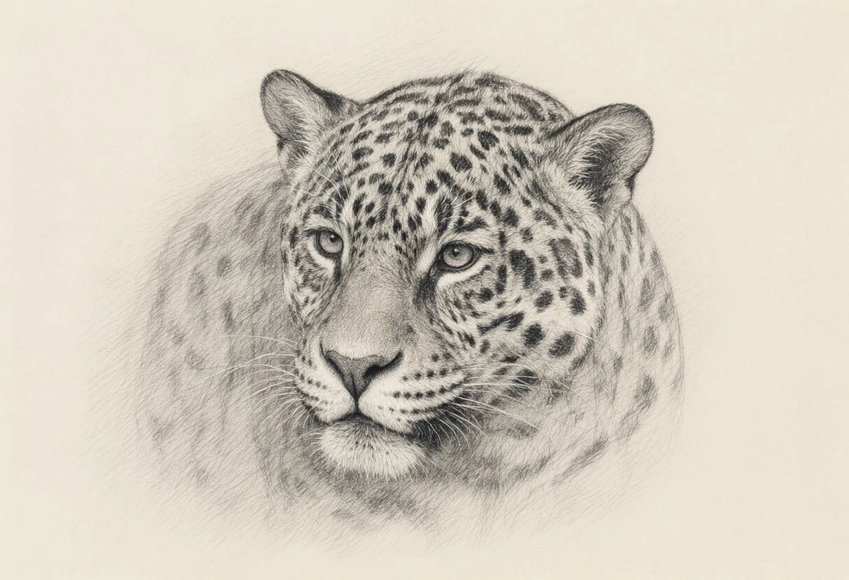Jaguar close-up portrait Pencil Sketch