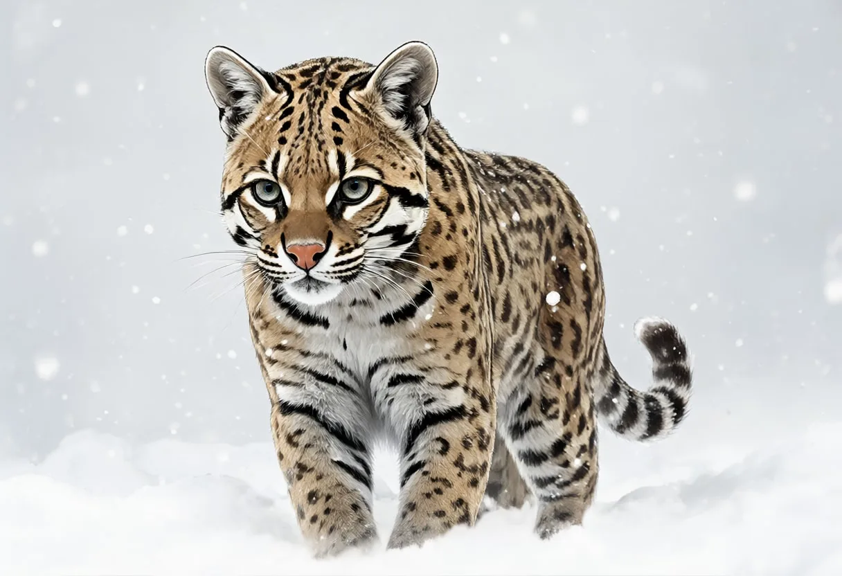 Ocelot in falling snow Digital Illustration