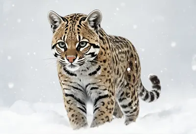Ocelot in falling snow Digital Illustration