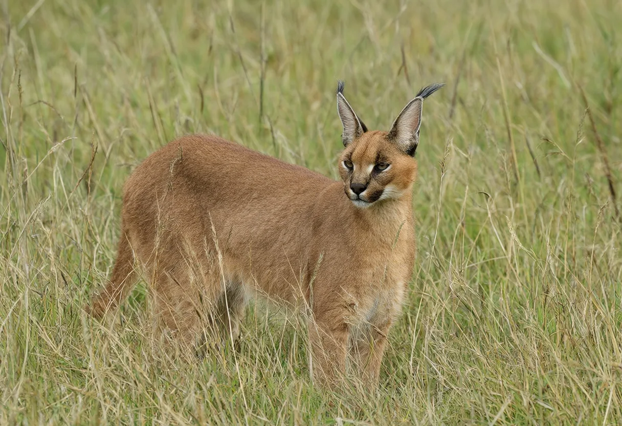 Caracal in tall grass