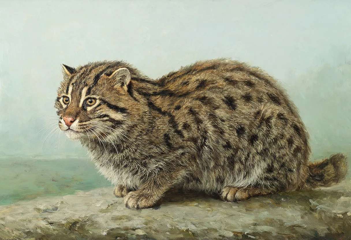 Fishing Cat in gentle mist Oil Painting