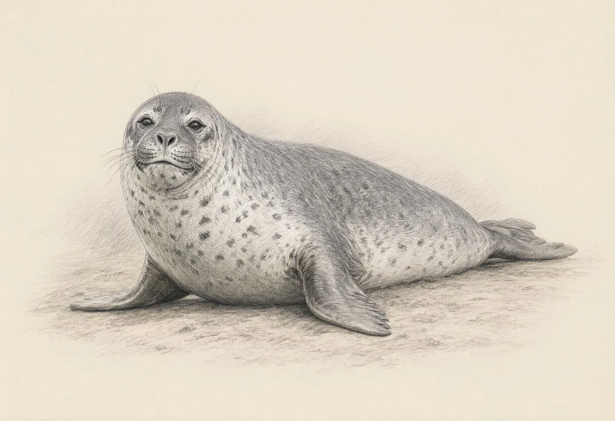 Leopard Seal in soft morning light Pencil Sketch