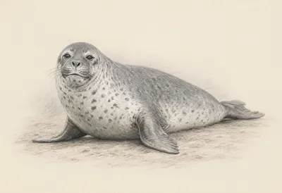 Leopard Seal in soft morning light Pencil Sketch
