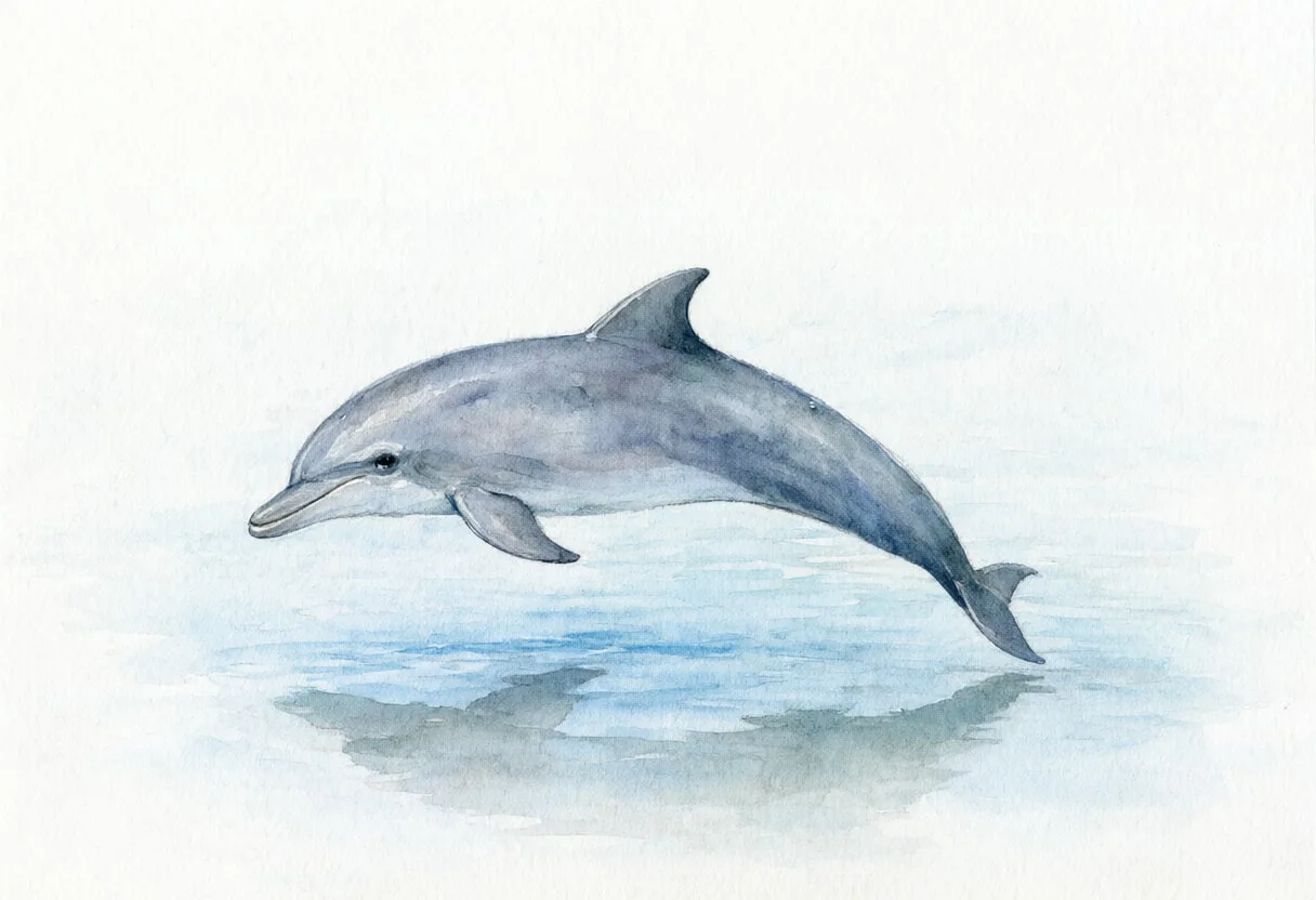 Dolphin beside calm water Watercolour