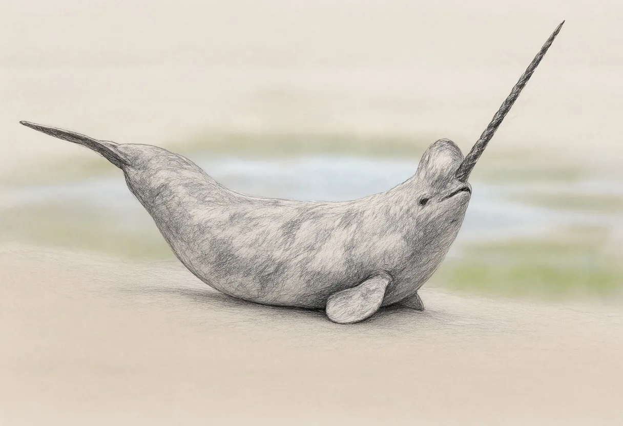 Narwhal against a soft blurred background Pencil Sketch